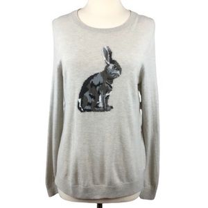 Talbots Intarsia Cream Rabbit Print Sweater M